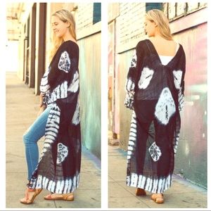 Boho Black tie Dye duster kimono